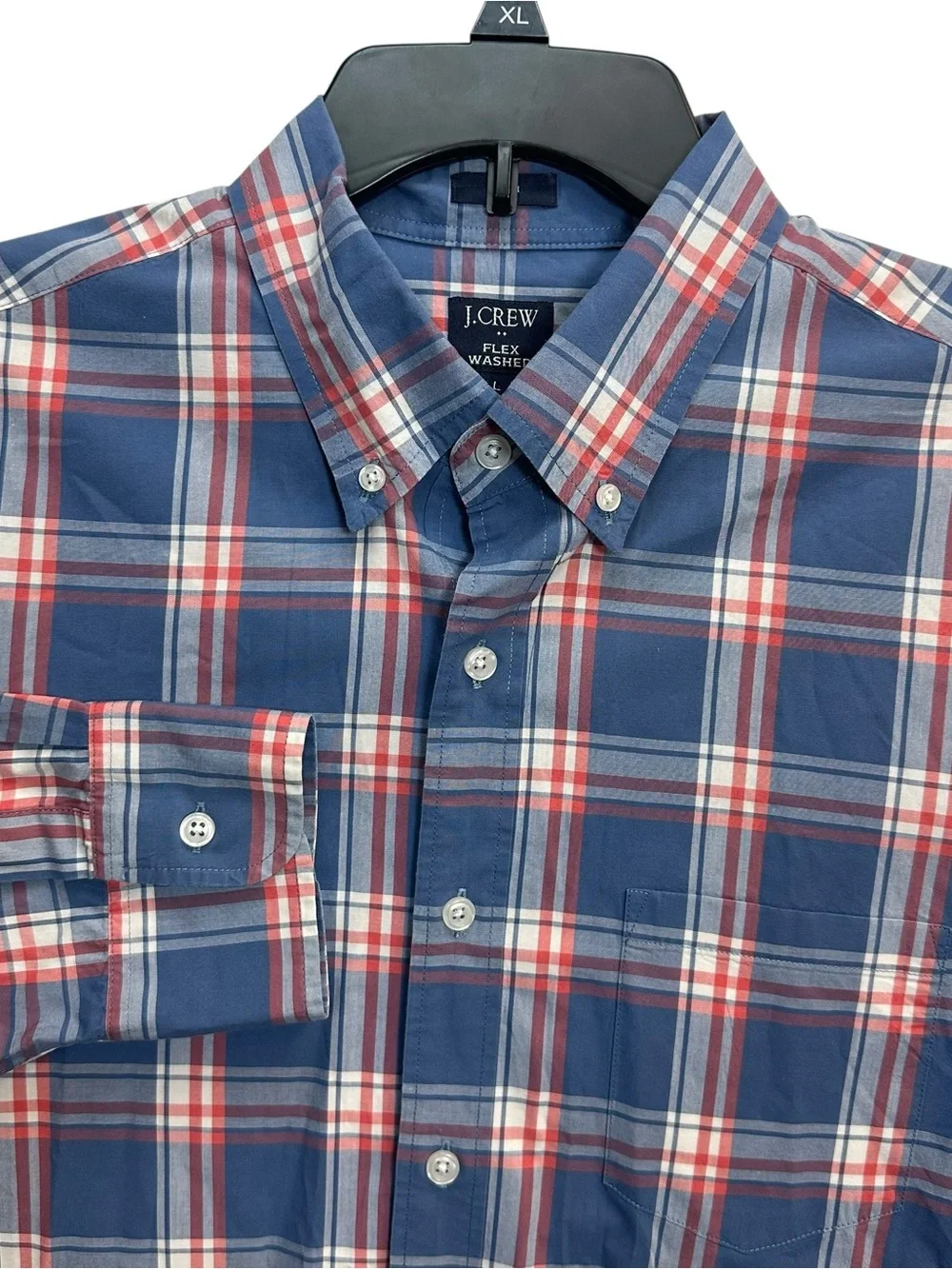 J.Crew Men’s Large Flex Washed Slim Fit Blue Red Plaid Button-Down Shirt